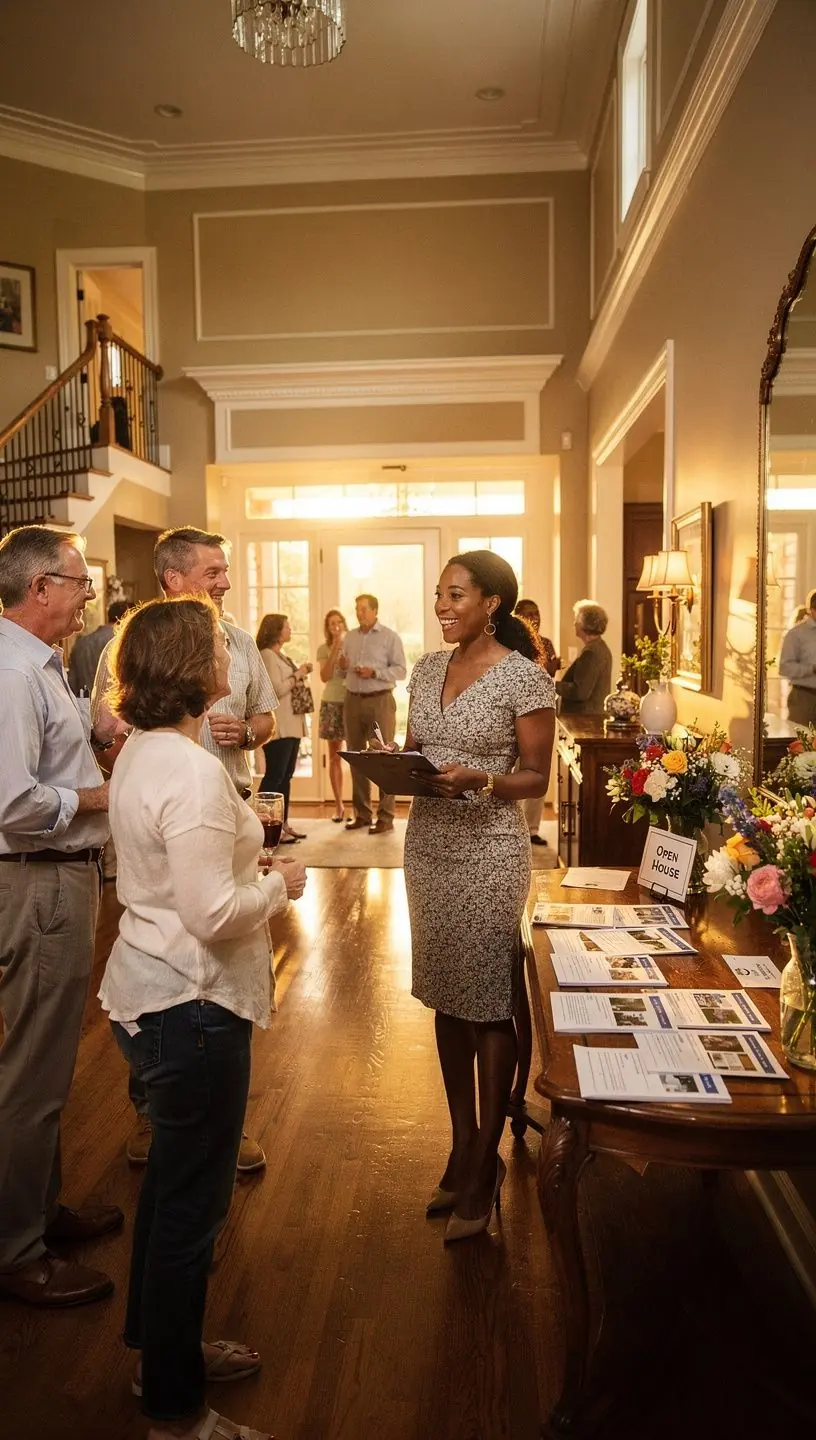 Rodzina przeglądająca oferty wynajmu mieszkań w biurze doradczym.