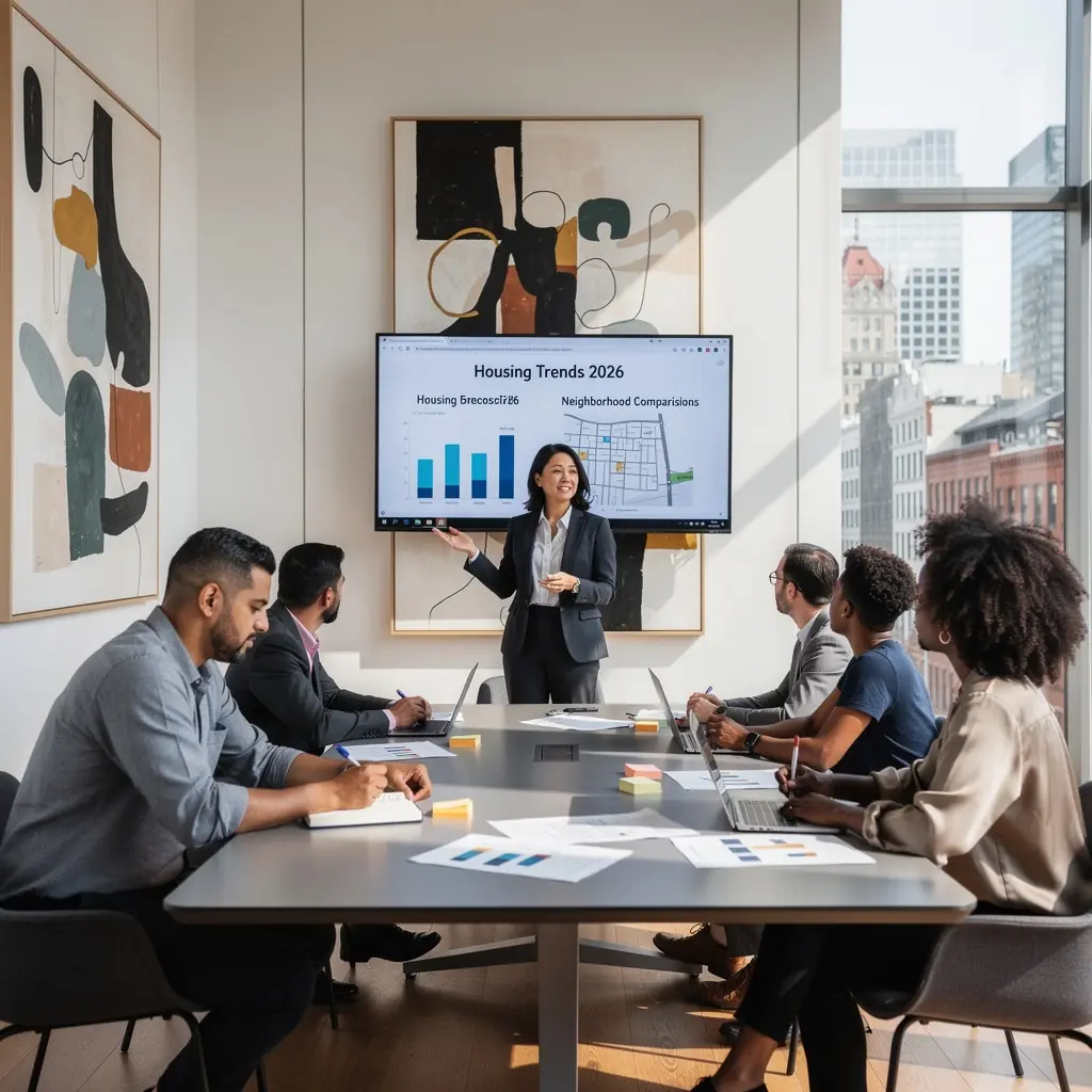 Widok na nowoczesny dom z ogrodem w amerykańskim sąsiedztwie.