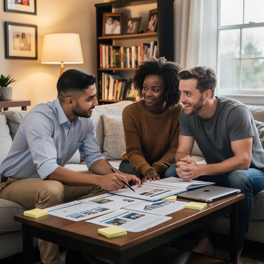 Widok na nowoczesne mieszkanie z wnętrzem w stylu amerykańskim i udogodnieniami.